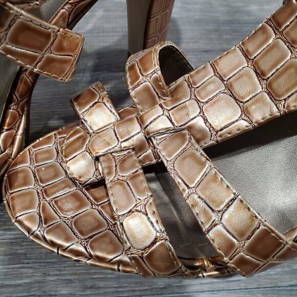 Lane Bryant Women's Brown Faux Reptile Double Strap Heels Shoes Open Toe SZ 9W - Picture 11 of 15